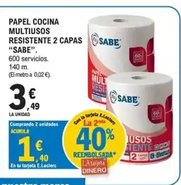 E.Leclerc SABE Papel cocina multiusos resistente 2 capas oferta