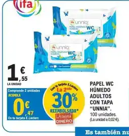 E.Leclerc UNNIA Papel wc húmedo adultos con tapa oferta