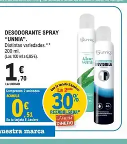 E.Leclerc UNNIA Desodorante spray oferta
