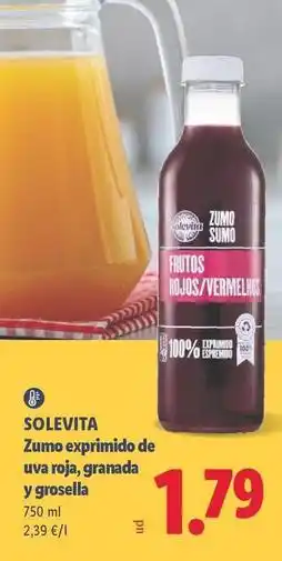 Lidl Solevita - zumo exprimido de uva roja, granada y grosella oferta