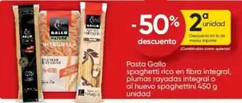 Gallo pasta spaghetti rico en fibra integral plumas rayadas integral o al huevo spaghetti