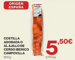 Hipercor Campovilla costilla adobada o al ajillo de cerdo ibérico oferta
