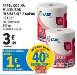 E.Leclerc Sabe papel cocina multiusos resistente 2 capas oferta