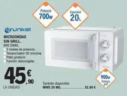 E.Leclerc Grunkel microondas sin grill. mw 20mg oferta