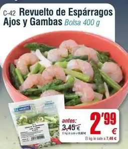 Abordo Revuelto de esparragos ajos y gambas oferta