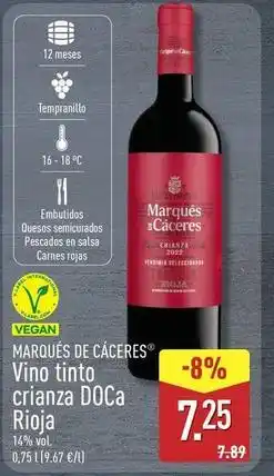ALDI Marqués de cáceres - vino tinto crianza doca rioja oferta