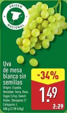 ALDI Uva de mesa blanca sin semillas oferta