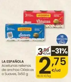 Eroski La española - aceitunas rellenas de anchoa clasicas o suaves oferta