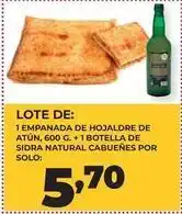 Alimerka Solo - 1 empanada de hojaldre de atun, botella de sidra natural cabuenes por oferta
