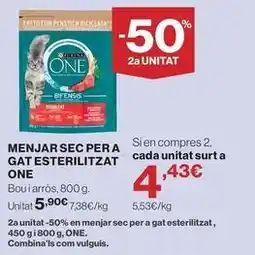 Hipercor Purina one - menjar sec per a gat esterilitzat oferta