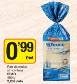Economy Cash SPAR pan de molde sin corteza oferta