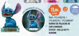 Juguetilandia Diario de peluche a5 con candado stitch - hello kitty - kuromi oferta