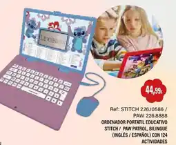Juguetilandia Lexiborn ordenador portatil educativo stitch / paw patrol, bilingue oferta