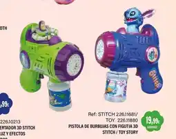 Juguetilandia Pistola de burbujas con figutia 3d stitch/toy story oferta