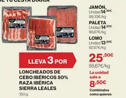 El Corte Inglés Sierra leales loncheados de cebo ibéricos 50% raza ibérica oferta
