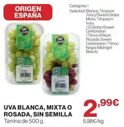 El Corte Inglés Uva blanca, mixta o rosada, sin semilla oferta