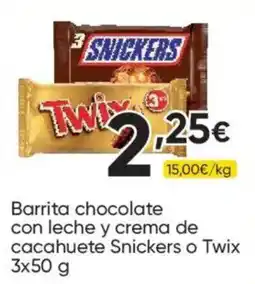 FROIZ Snickers Twix barrita chocolate con leche y crema de cacahuete oferta