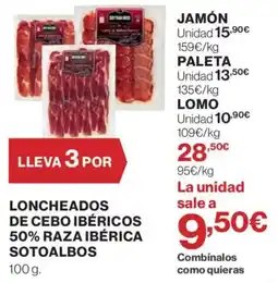 El Corte Inglés Sotoalbos loncheados de cebo ibéricos 50% raza ibérica oferta