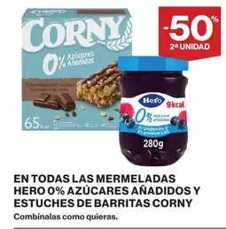 Supercor En todas las mermeladas hero 0% azúcares añadidos y estuches de barritas corny oferta