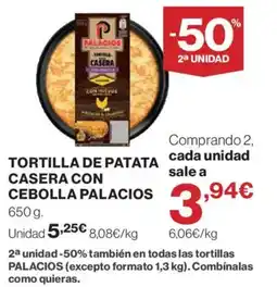 El Corte Inglés Palacios tortilla de patata casera con cebolla oferta