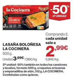 El Corte Inglés la Cocinera lasaña boloñesa oferta