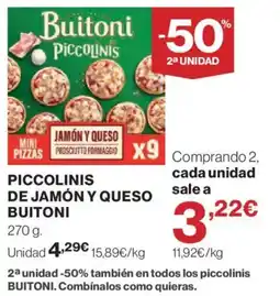El Corte Inglés Buitoni piccolinis de jamón y queso oferta