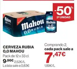 El Corte Inglés Mahou cerveza rubia 0,0 oferta