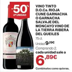 El Corte Inglés Vino tinto d.o.ca rioja cune garnacha o garnacha salvaje del moncayo vino de la tierra ribera del queiles oferta