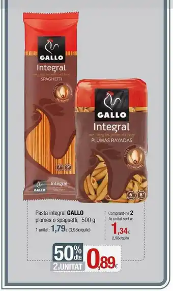 Condis 50% Dte. 2a Unitat Pasta Integral Gallo Plomes O Spaguetti oferta
