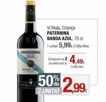 Condis 50% Dte. 2a Unitat Vi Rioja Criança Paternina Banda Azul oferta