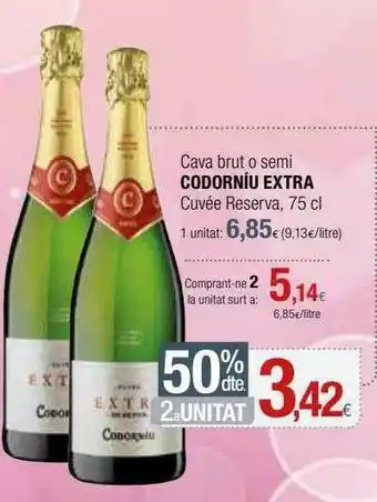 Condis 50% Dte. 2a Unitat Cava Brut O Semi Codorníu Extra Cuvée Reserva oferta