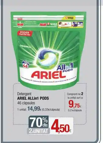 Condis 70% Dte. 2a Unitat Detergent Ariel All In 1 Pods oferta