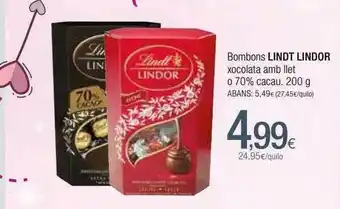 Condis Bombons Lindt Lindor Xocolata Amb Llet O 70% Cacau oferta