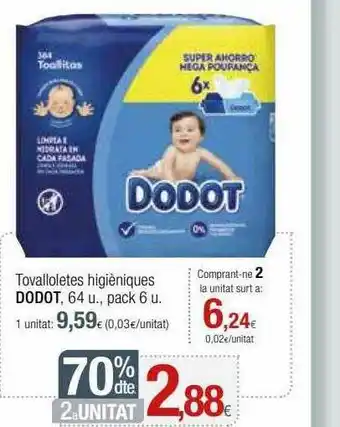 Condis 70% Dte. 2a Unitat Tovalloletes Higièniques Dodot oferta