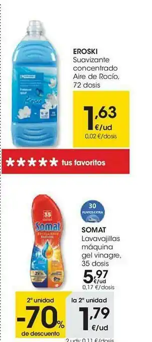 Eroski 2a Unidad -70% De Descuento Somat Lavavajillas Máquina Gel Vinagre oferta