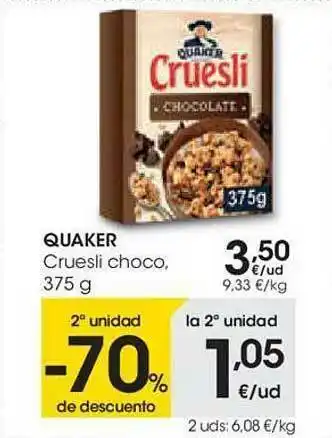 Eroski 2a Unidad -70% De Descuento Quaker Cruesli Choco oferta