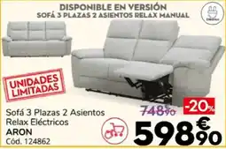 Conforama Aron sofá 3 plazas 2 asientos relax eléctricos oferta