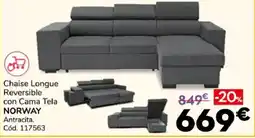 Conforama Norway Chaise Longue Reversible con Cama Tela Antracita oferta
