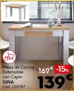 Conforama GINA Mesa de Cocina Extensible con Cajón oferta