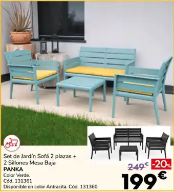 PANKA Set de Jardín Sofá 2 plazas + 2 Sillones Mesa Baja