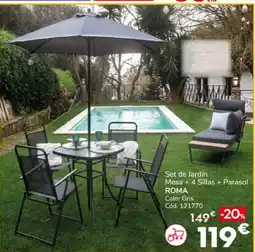 Conforama Roma Set de Jardín Mesa + 4 Sillas + Parasol oferta