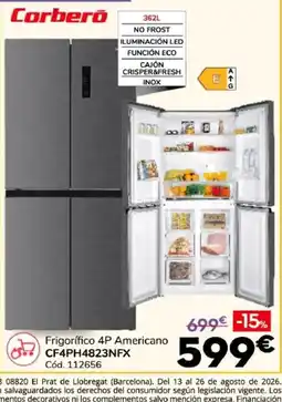 Conforama Corberó Frigorífico 4P Americano CF4PH4823NFX oferta