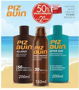 Valvi Supermercats PIZ BUIN Loció solar varietat o after sun oferta