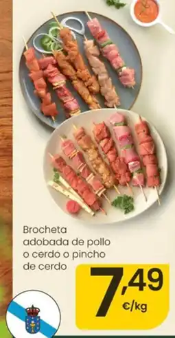 Eroski Brocheta adobada de pollo o cerdo o pincho de cerdo oferta
