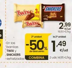 Eroski TWIX Y SNICKERS En las barritas oferta