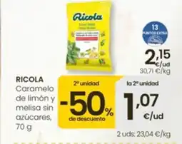 Eroski RICOLA Caramelo de limón y melisa sin azúcares oferta