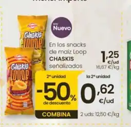 Eroski CHASKIS En los snacks de maíz Loop señalizados oferta
