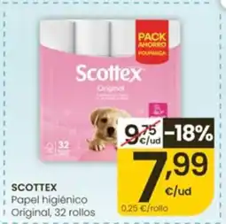 Eroski SCOTTEX Papel higiénico Original, 32 rollos oferta