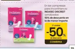 Eroski INDASEC DISCREET En las compresas para incontinencia señalizadas oferta