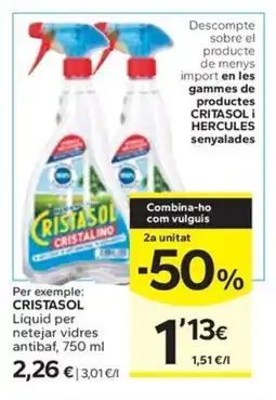 Caprabo CRISTASOL Líquid per netejar vidres antibaf oferta